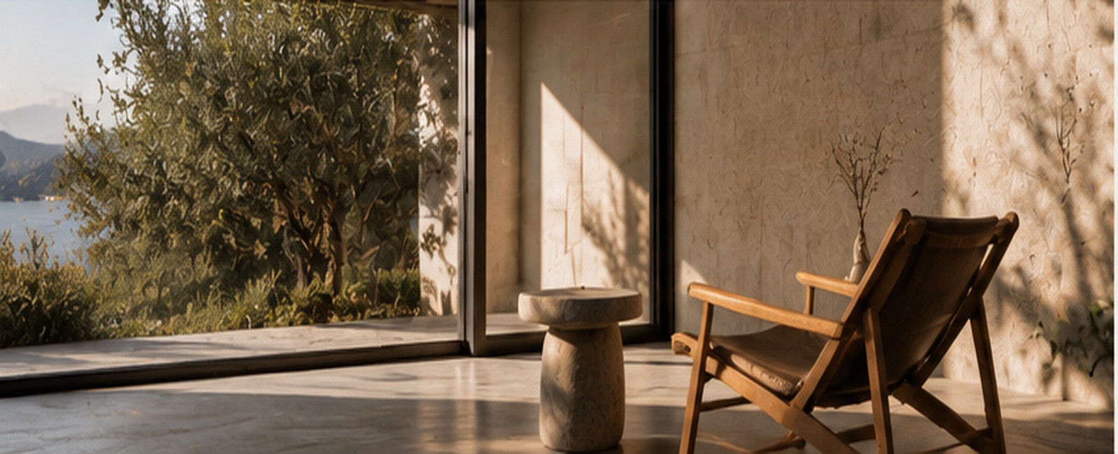 Warm interior opening onto a garden